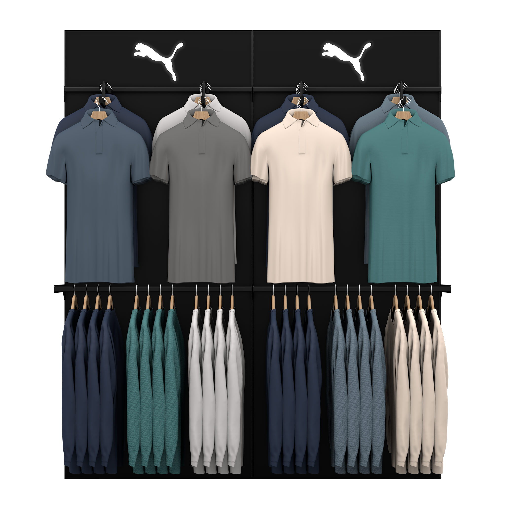 Slotted UpBright® Golf Pro Shop Apparel Wall (Config 6)