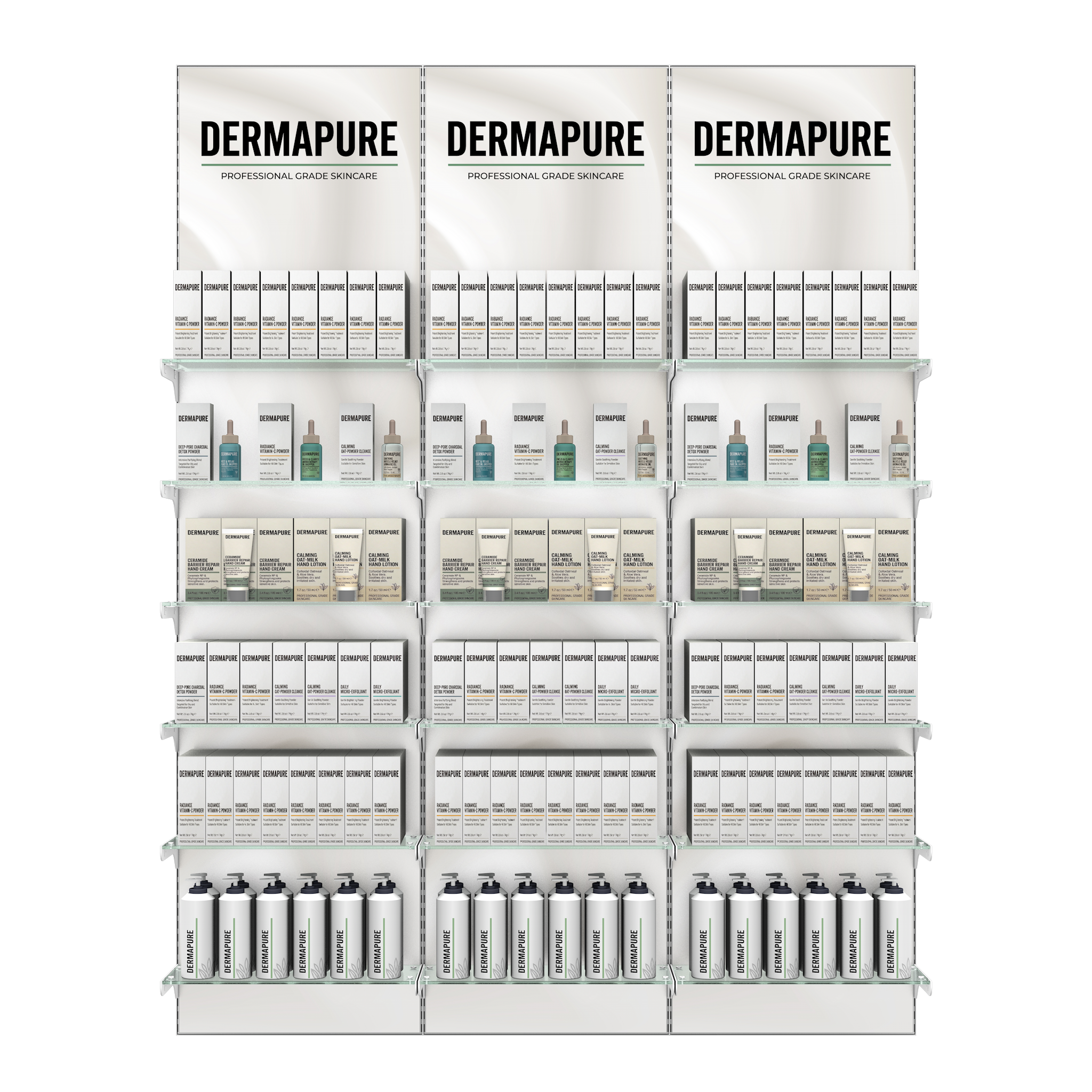Triple Narrow Illuminated Salon Wall | Glass Shelving