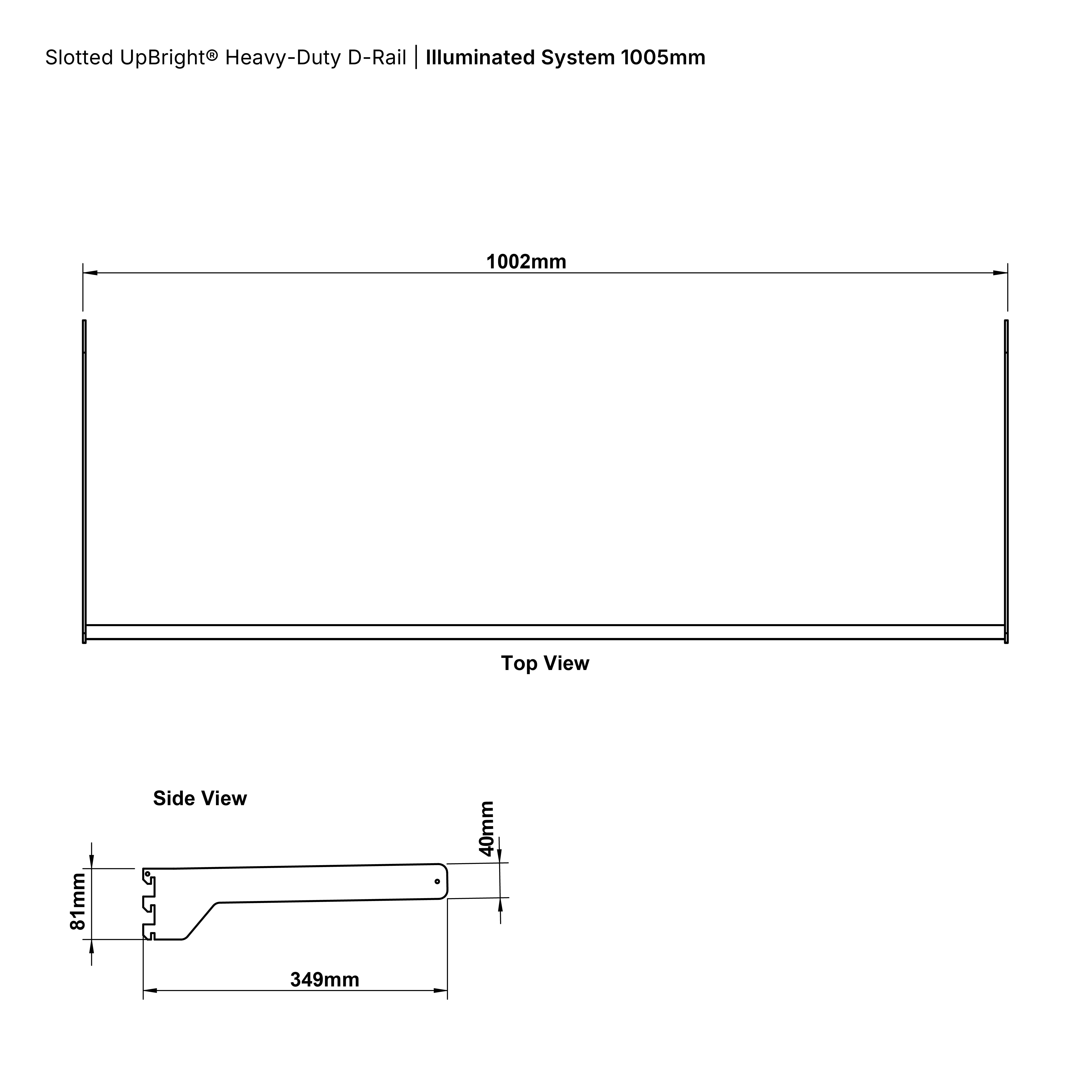 Slotted UpBright® Heavy-Duty D-Rail