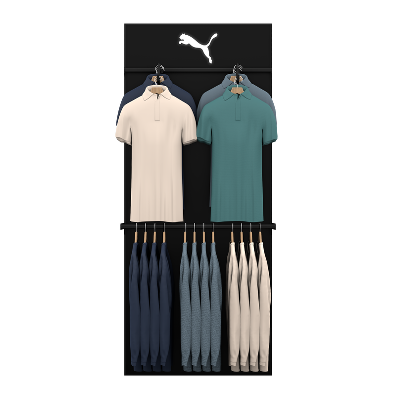 Slotted UpBright® Golf Pro Shop Apparel Wall (Config 3)