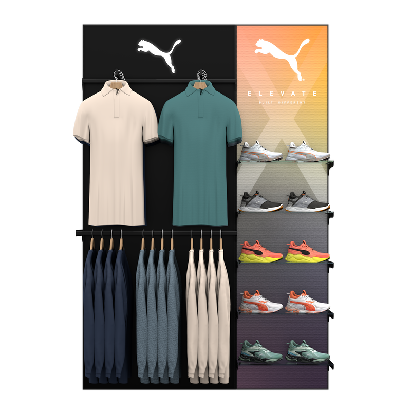 Hybrid Apparel & Glass Footwear Retail Wall (Config 1)