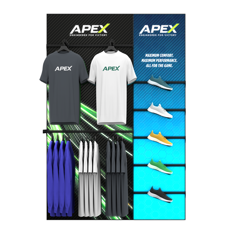 Hybrid Clothing & Angled Shoe Retail Display (Config 1)