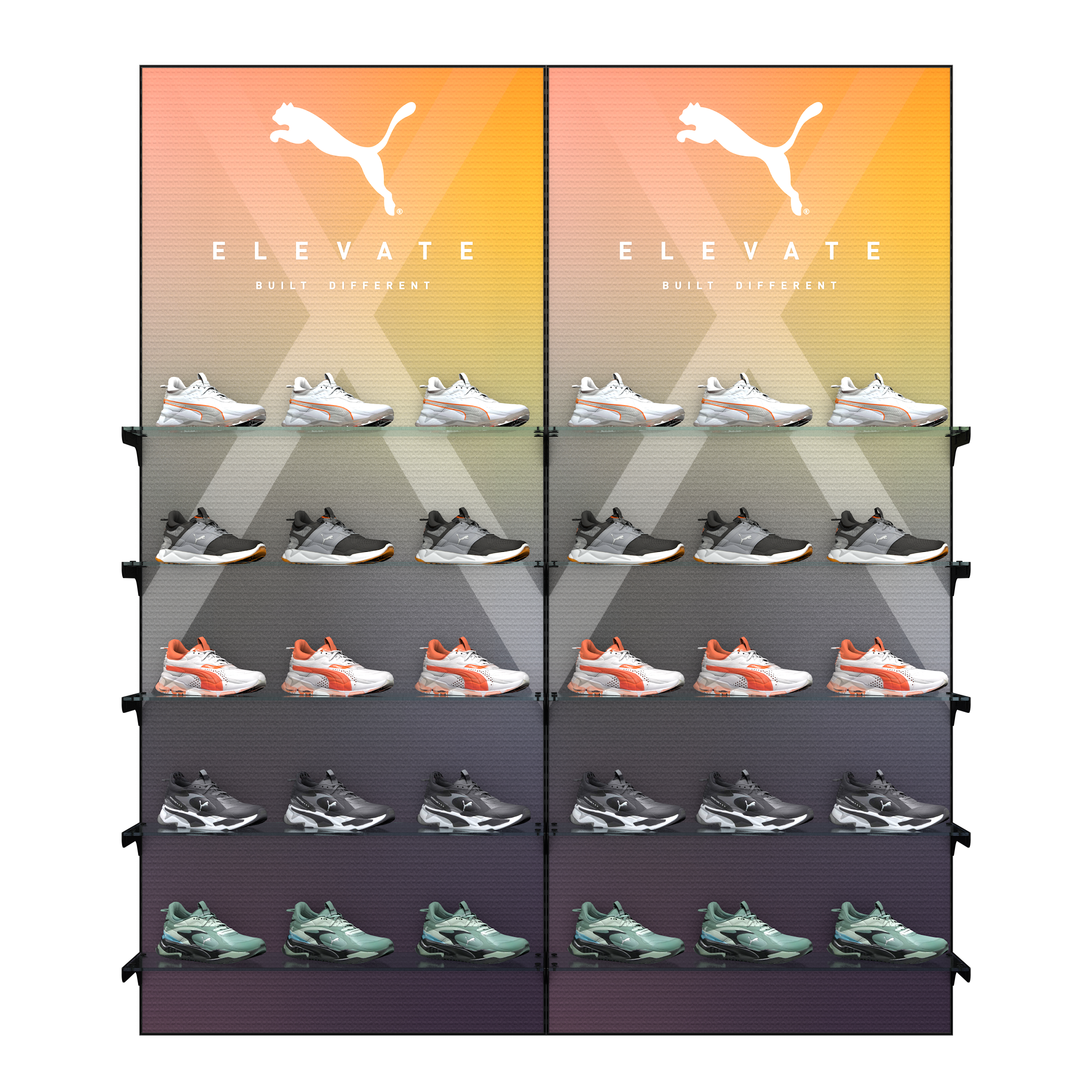 2m Double Illuminated Glass Footwear Wall