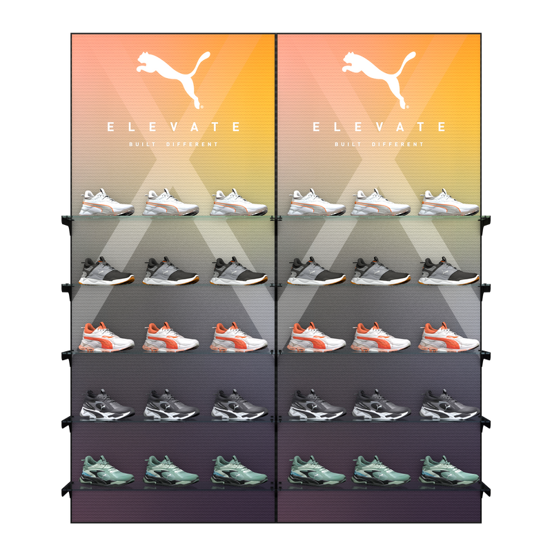 2m Double Illuminated Glass Footwear Wall
