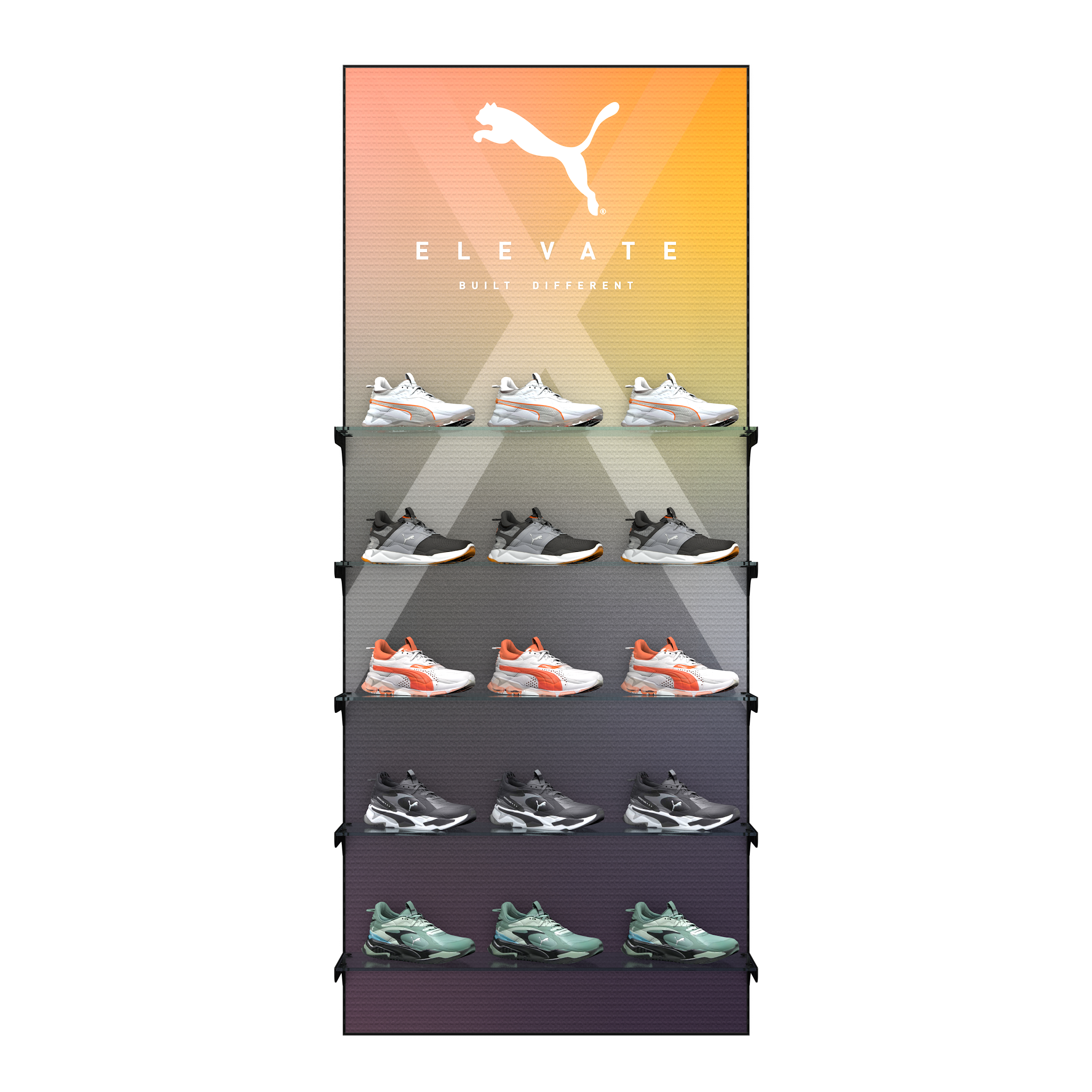 Wide Illuminated Glass Shoe Shop Display