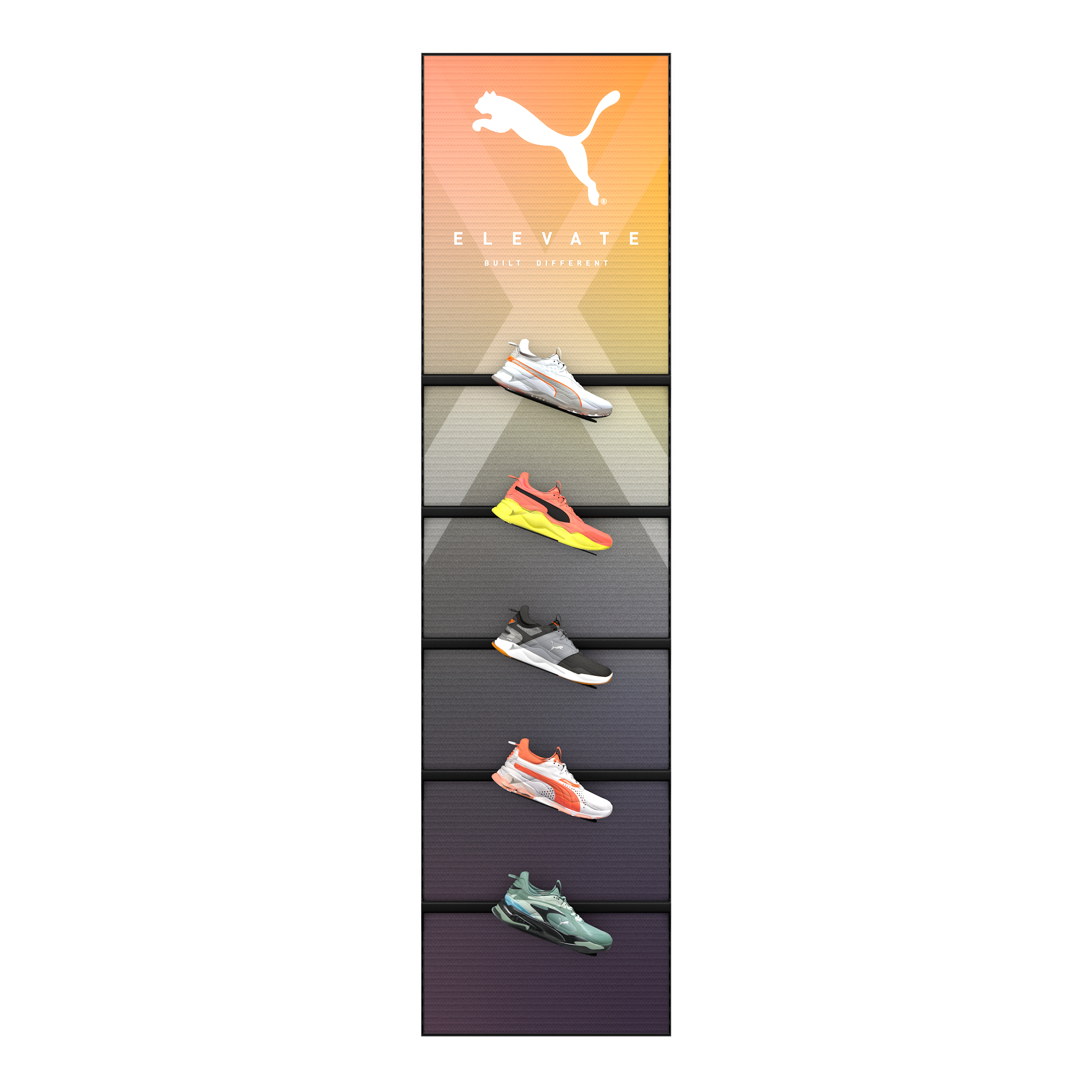 Slotted UpBright® 610mm Golf Shoe Display Wall (Angled)