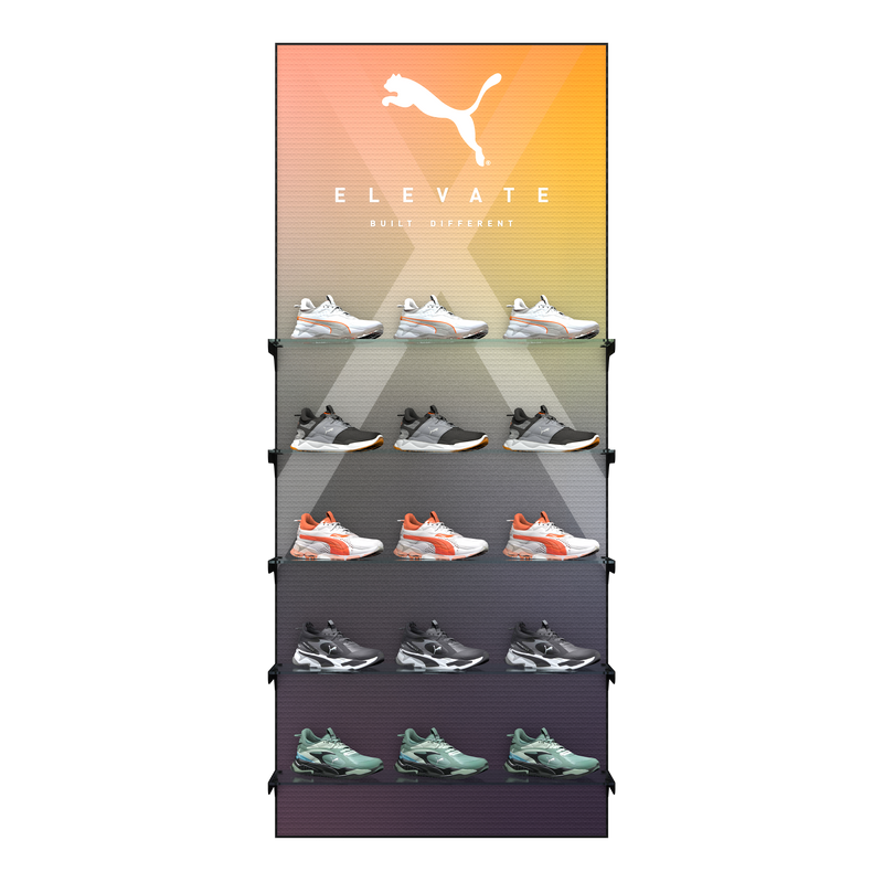 Slotted UpBright® 1005mm Golf Shoe Display Wall (Glass)