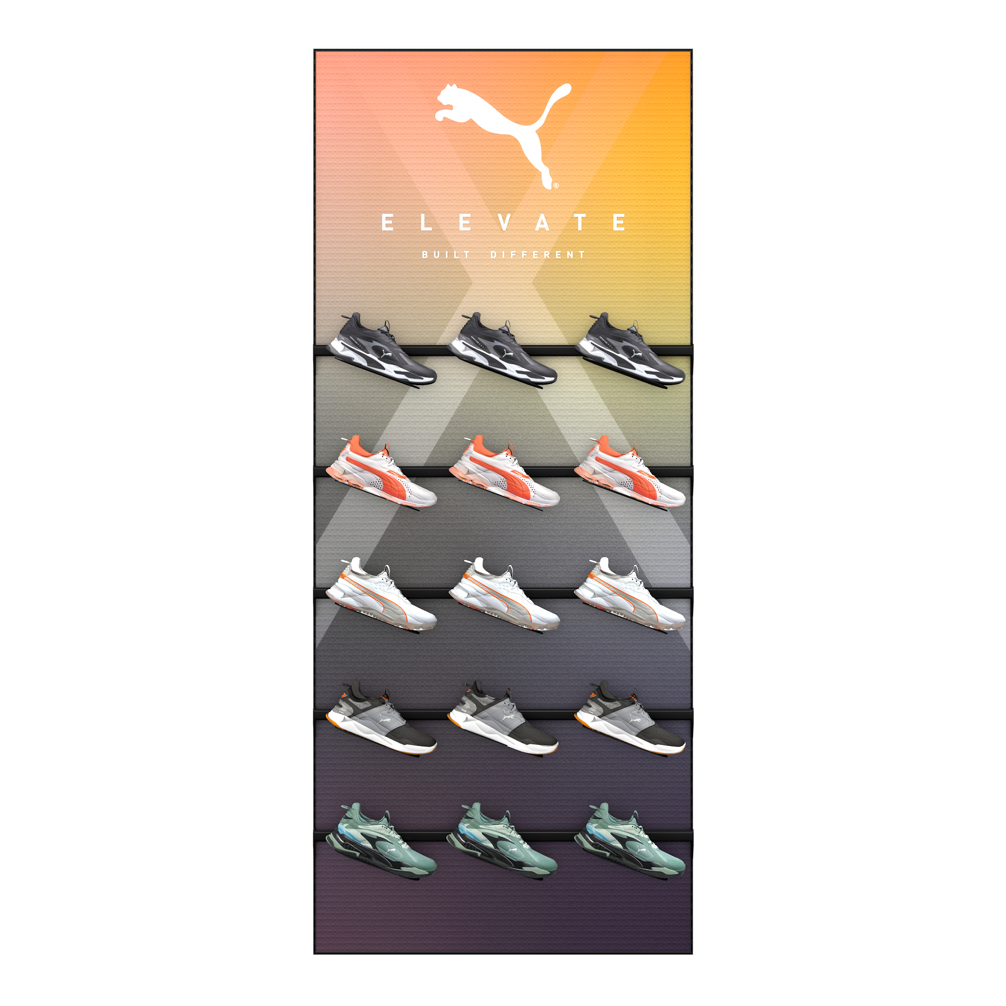 Slotted UpBright® 1005mm Golf Shoe Display Wall (Angled)