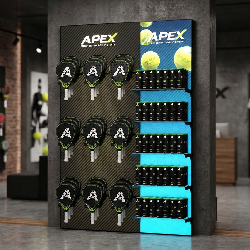 Illuminated Padel Rackets and Balls Display