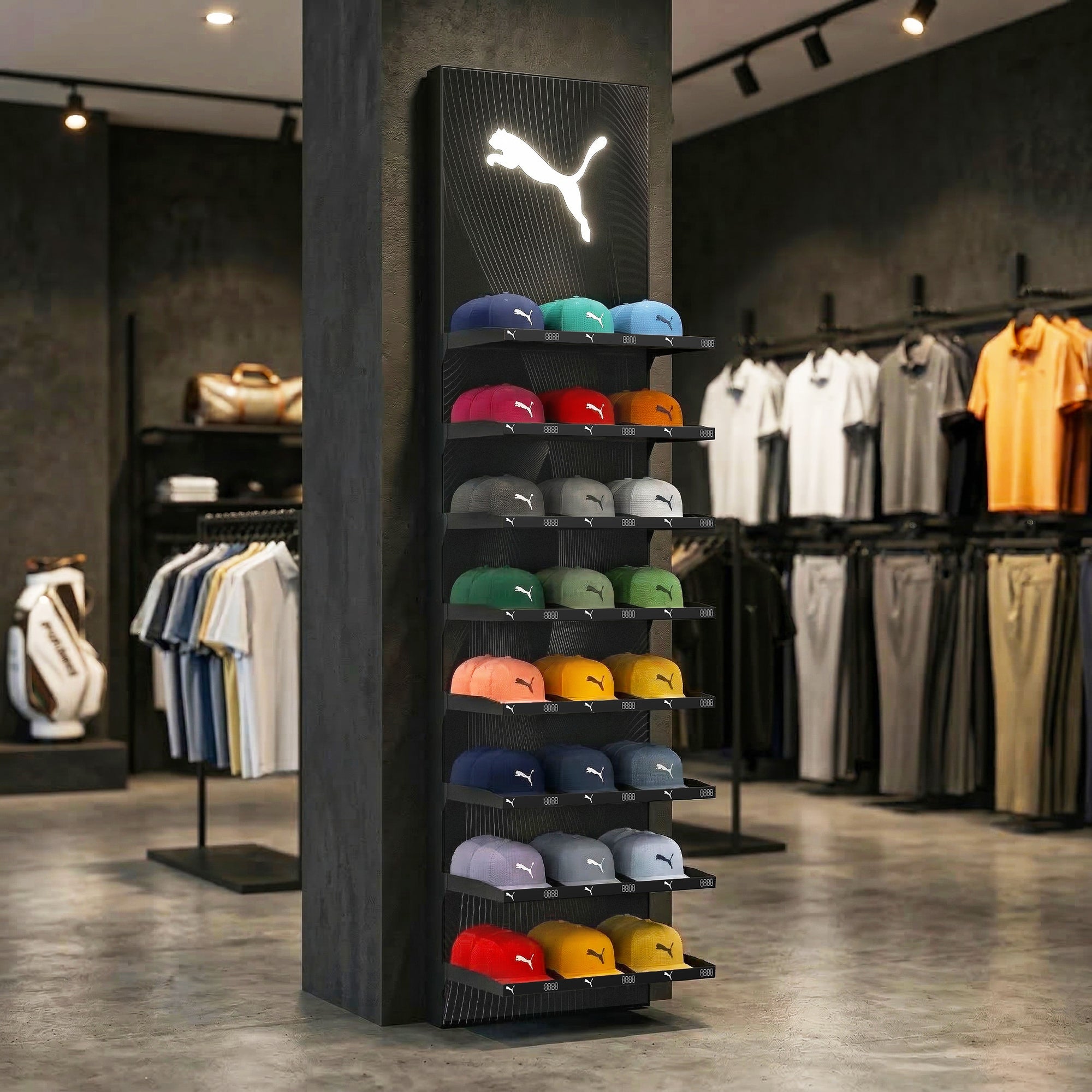 Illuminated Cap Display with Shelves